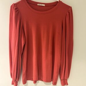 Madewell Coral Puff-Sleeve Ribbed Top